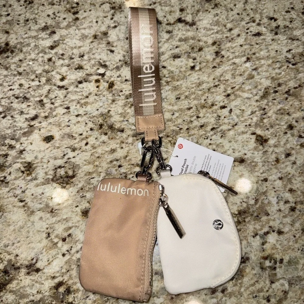 lululemon Detachable Key Chain Beige & White Women's Fabric Metal Zipper Accent